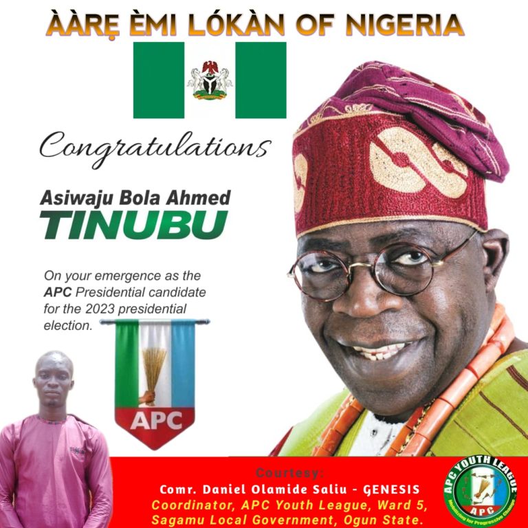 APC PRESIDENTIAL PRIMARY ELECTION 2022: Ward 5, SLG APC Youth League Coordinator, Comr. Daniel Olamide Saliu Congratulates Asiwaju Bola Ahmed Tinubu, Stated 13 General Life Lessons All Youths Should Learned From Mr. Emi Lokan