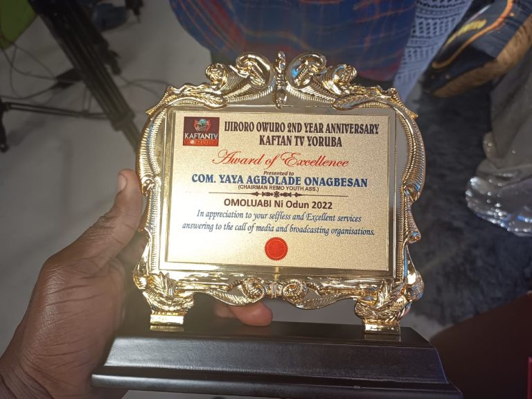 REMO YOUTHS: “The Reward For Hard Work Is More Work”, RYA Chairman, Yaya Onagbesan Says, As He Bags Award From Kafta TV  Yoruba