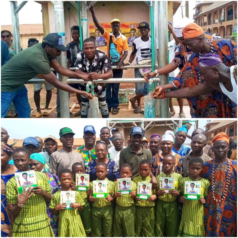 ROAD TO OGHA 2023: Hon. Segun Shitta Commissions Another Borehole Project, Distribute School Writing Materials In Ogijo