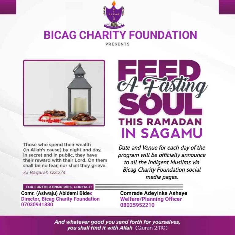 Bicag Charity Foundation Sends Ramadan Greetings To All Muslims Faithful, Announce Free Iftar Meal To Muslims In Sagamu