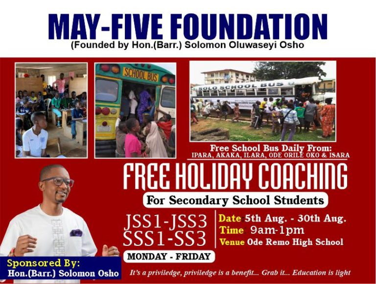 May-Five Foundation Unveils Free Coaching Program, Scholarships, And Others, To Remo Students 