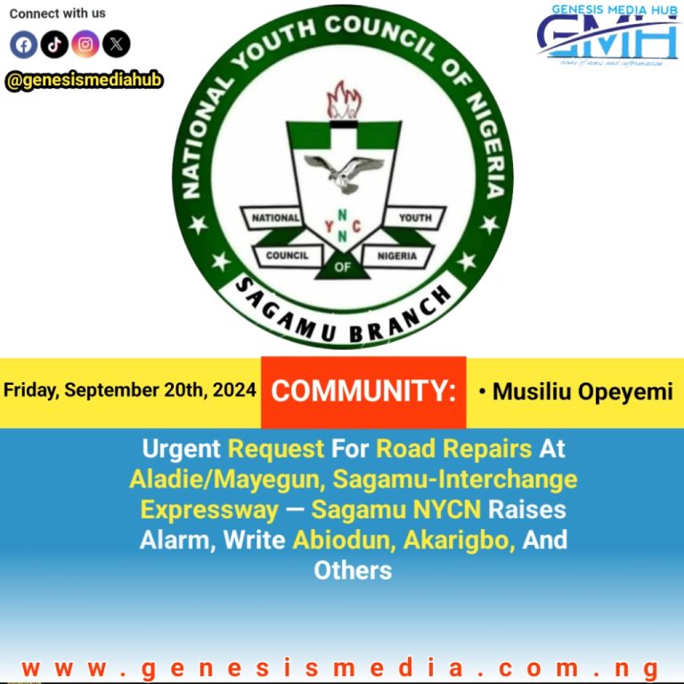 Urgent Request For Road Repairs At Aladie/Mayegun, Sagamu-Interchange Expressway — Sagamu NYCN Raises Alarm, Write Abiodun, Akarigbo, And Others