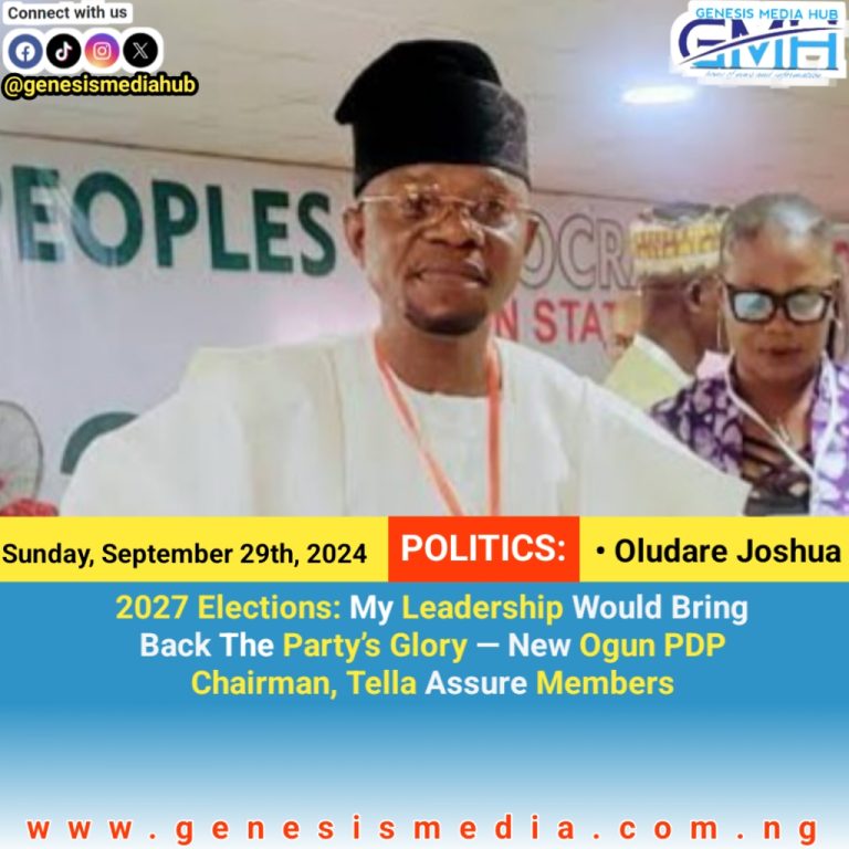 2027 Elections: My Leadership Would Bring Back The Party’s Glory — New Ogun PDP Chairman, Tella Assure Members