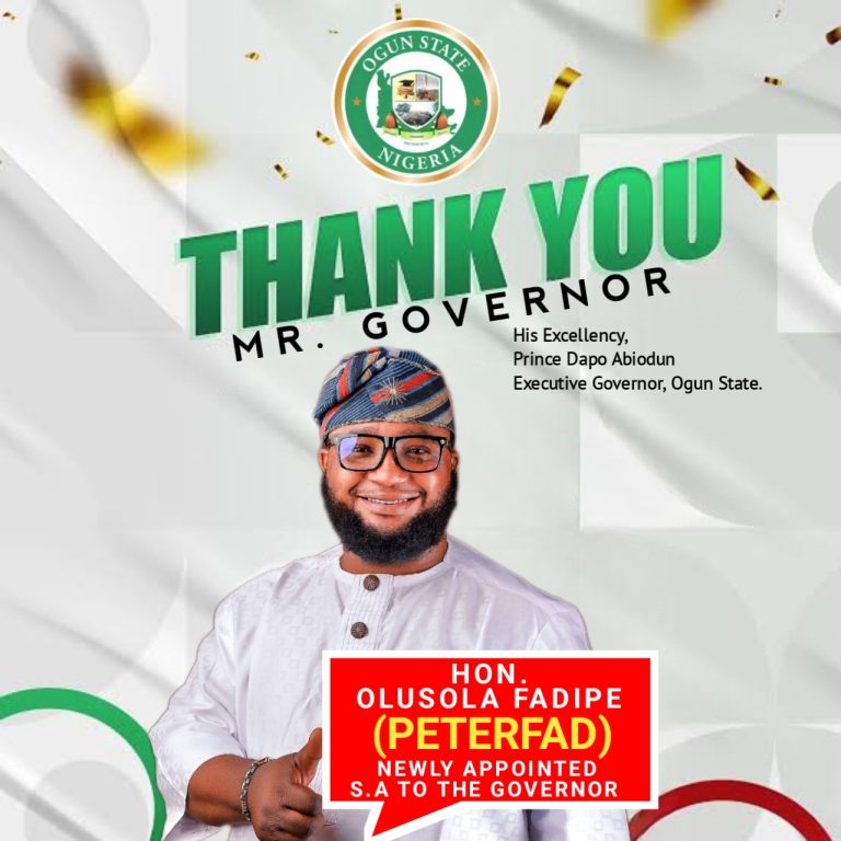 Hon. Olusola Fadipe (Peterfad) Expresses Gratitude To Governor Dapo Abiodun For Prestigious Appointment