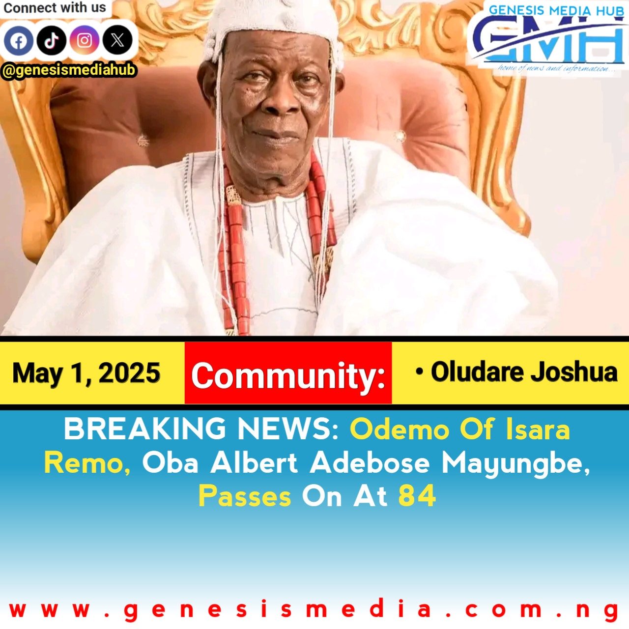 BREAKING NEWS: Odemo Of Isara Remo, Oba Albert Adebose Mayungbe, Passes ...